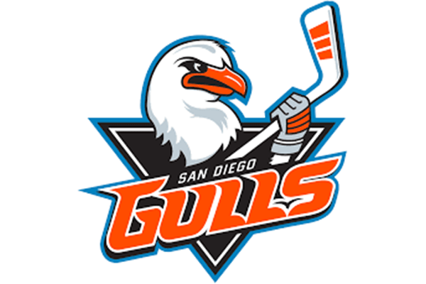 San Diego Gulls logo featuring a stylized gull with a hockey stick, representing the professional hockey team.
