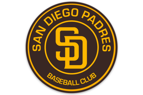 San Diego Padres baseball club logo featuring "SD" in gold on a brown circular background, symbolizing the team's identity and heritage.